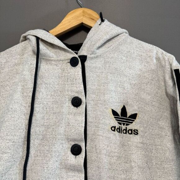 Adidas Vintage Button Up Hoodie Size Small 100% Cotton Classic Clover Logo - Picture 2 of 14